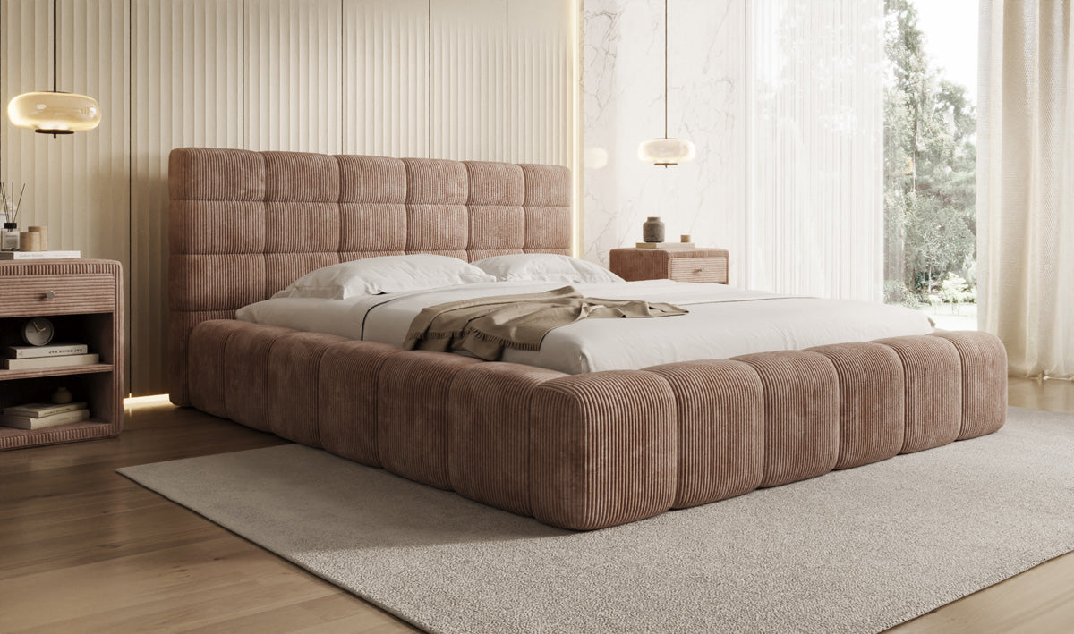 Lit rembourré design Marshmallow en Côtelé avec espace de rangement
