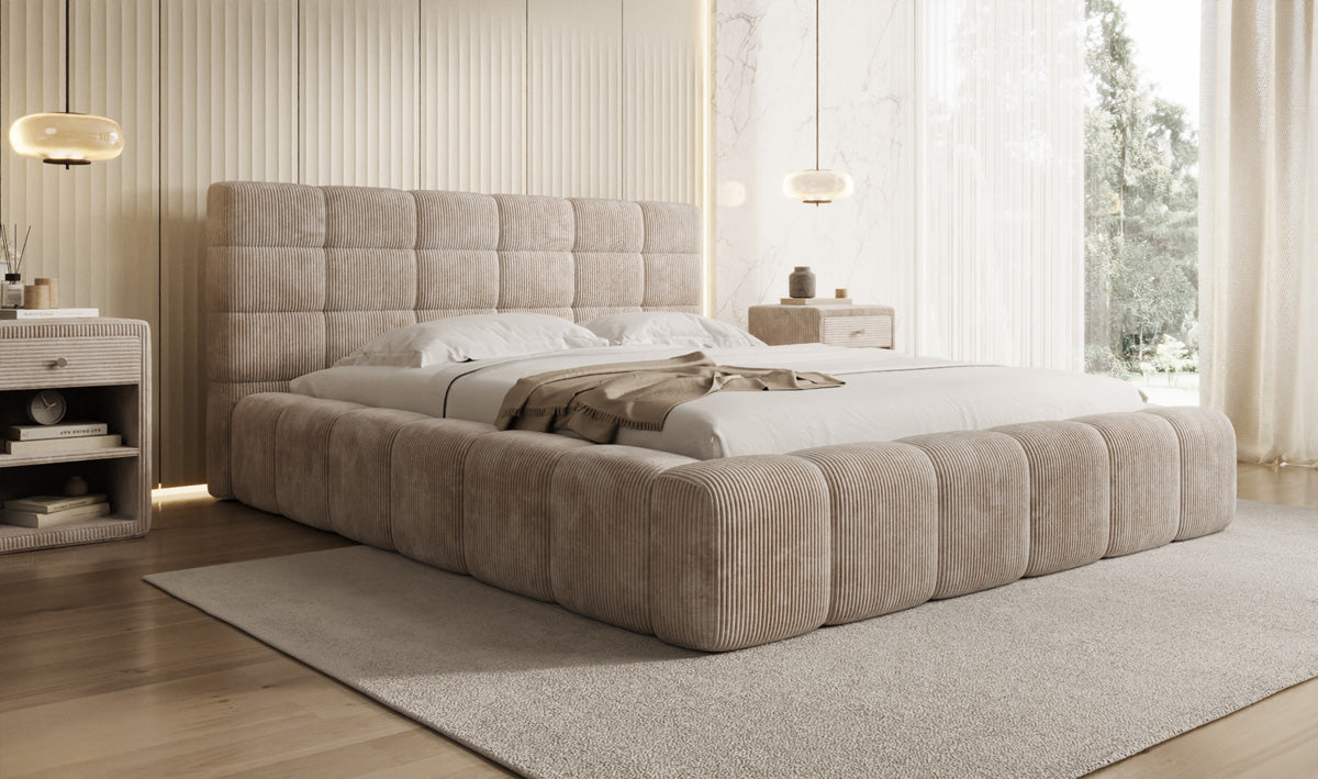 Lit rembourré design Marshmallow en Côtelé avec espace de rangement