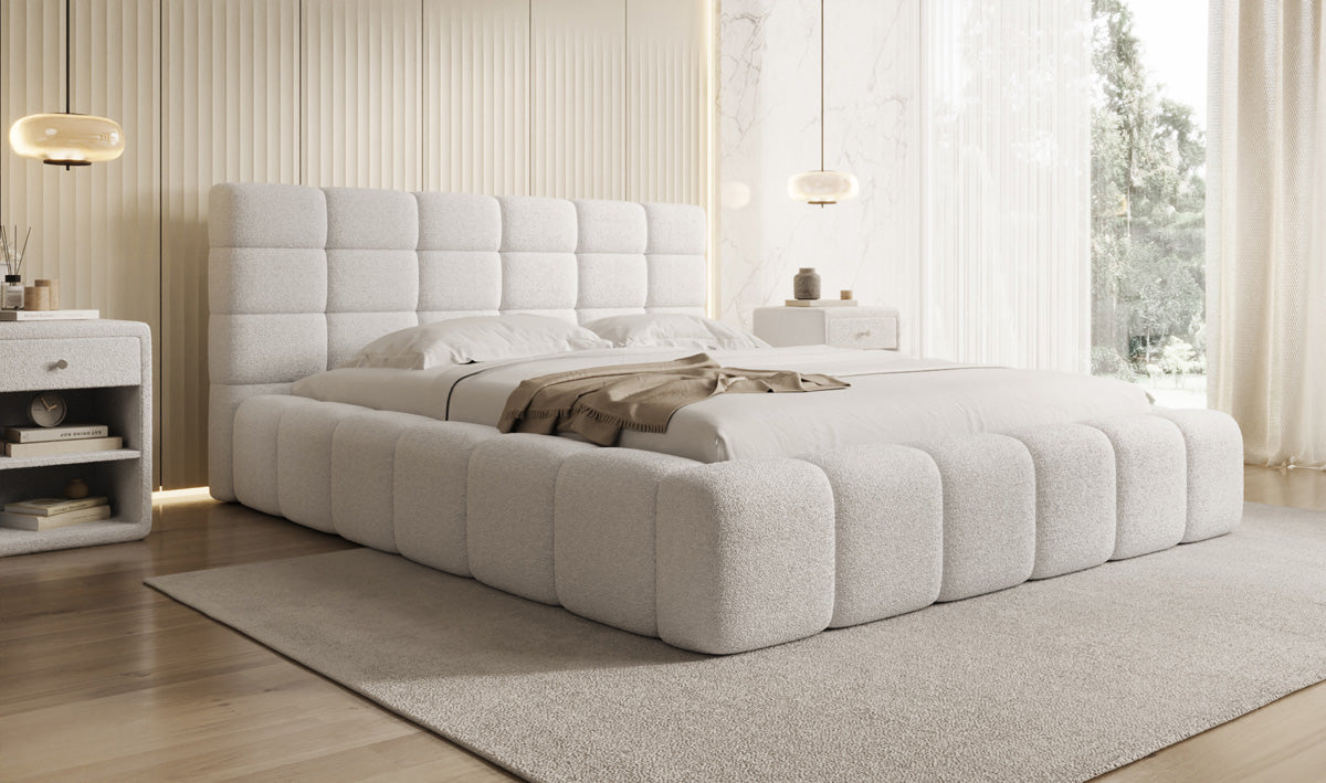 Lit rembourré design Marshmallow en Peluche Bouclé avec espace de rangement