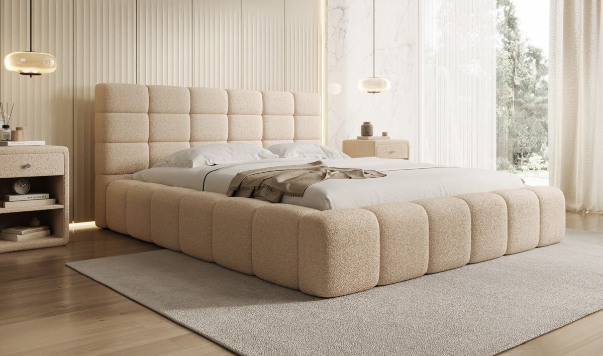 Lit rembourré design Marshmallow en Peluche Bouclé avec espace de rangement