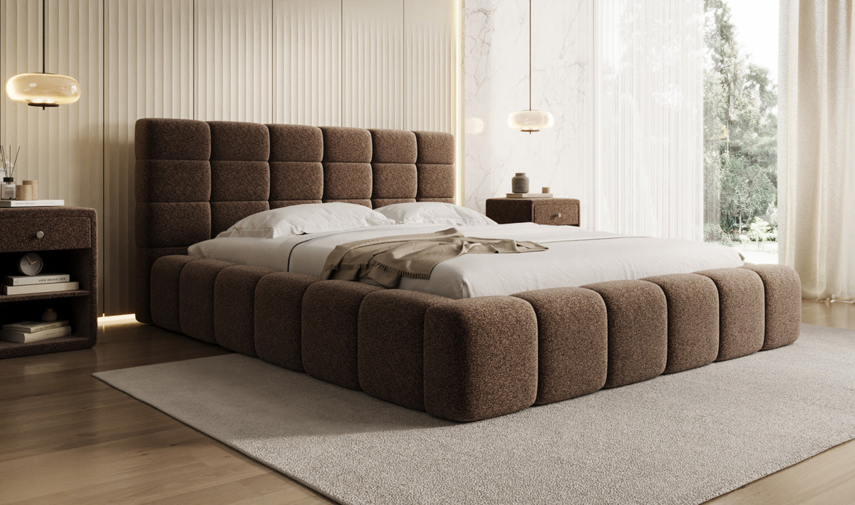 Lit rembourré design Marshmallow en tissu texturé avec espace de rangement