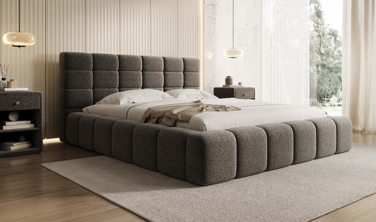 Lit rembourré design Marshmallow en tissu texturé avec espace de rangement