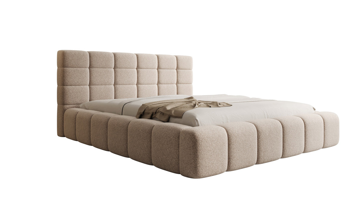 Lit rembourré design Marshmallow en tissu texturé avec espace de rangement