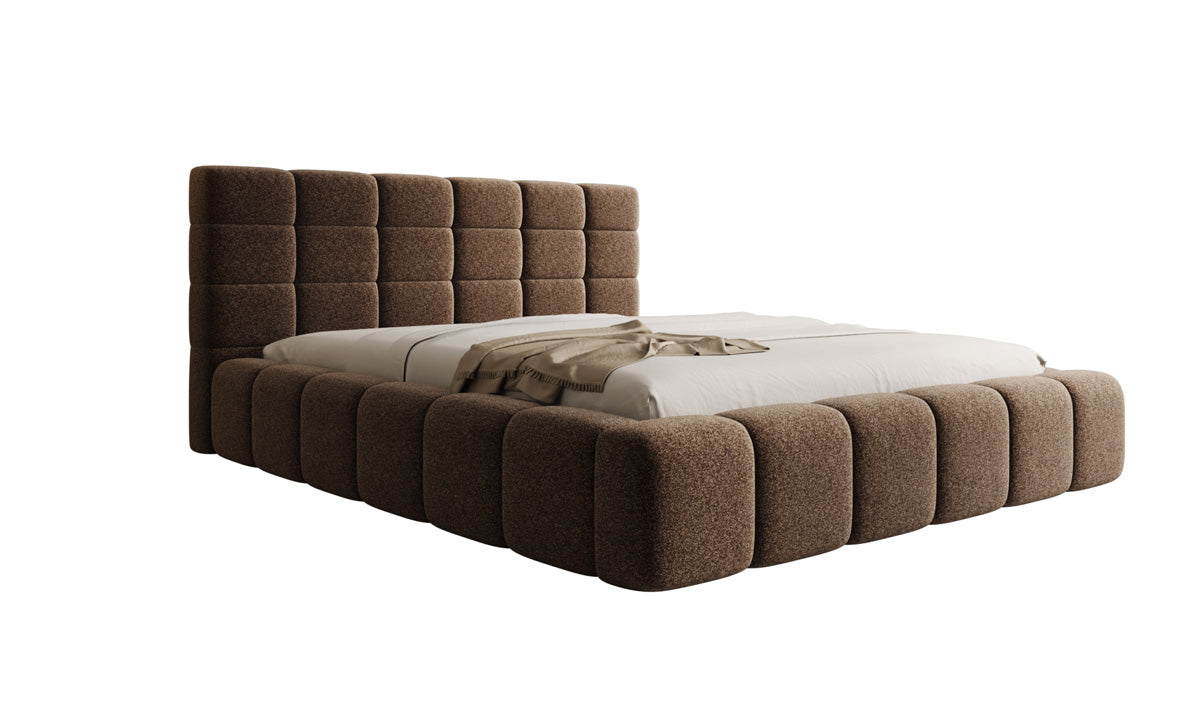 Lit rembourré design Marshmallow en tissu texturé avec espace de rangement