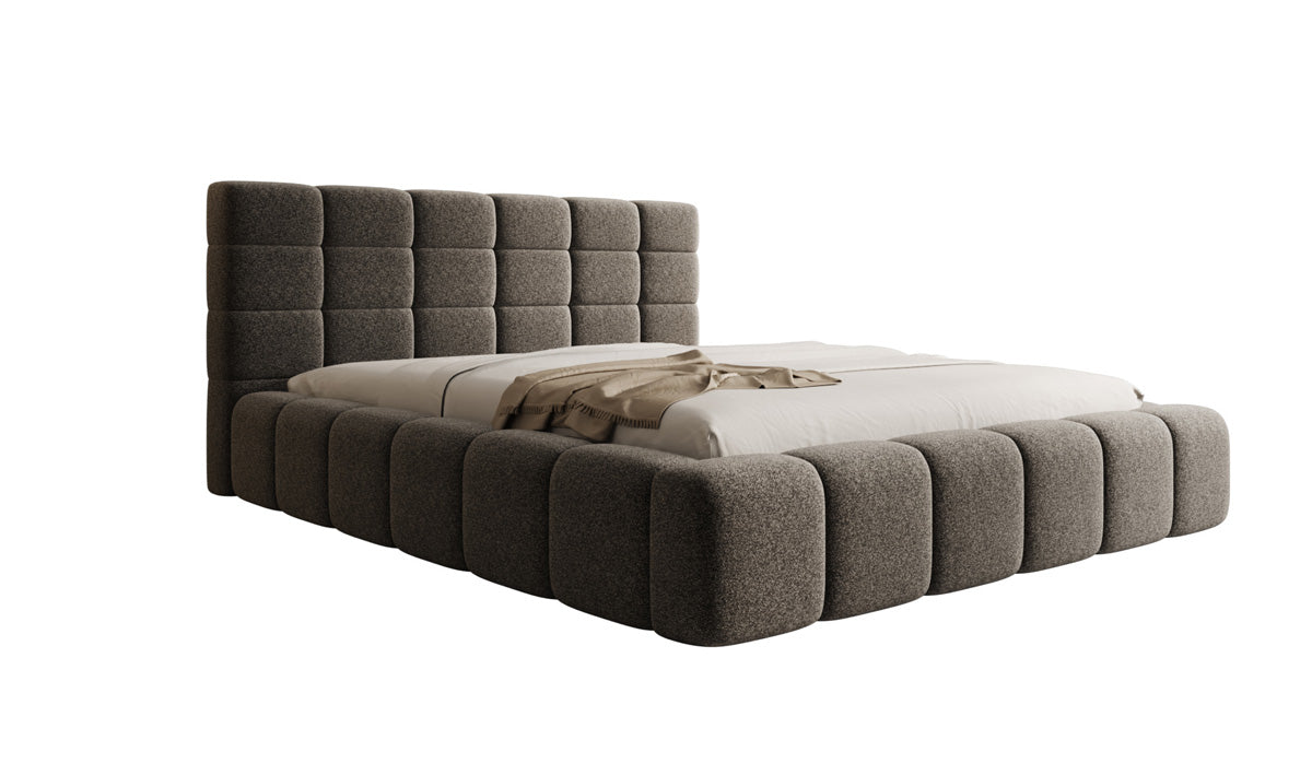 Lit rembourré design Marshmallow en tissu texturé avec espace de rangement