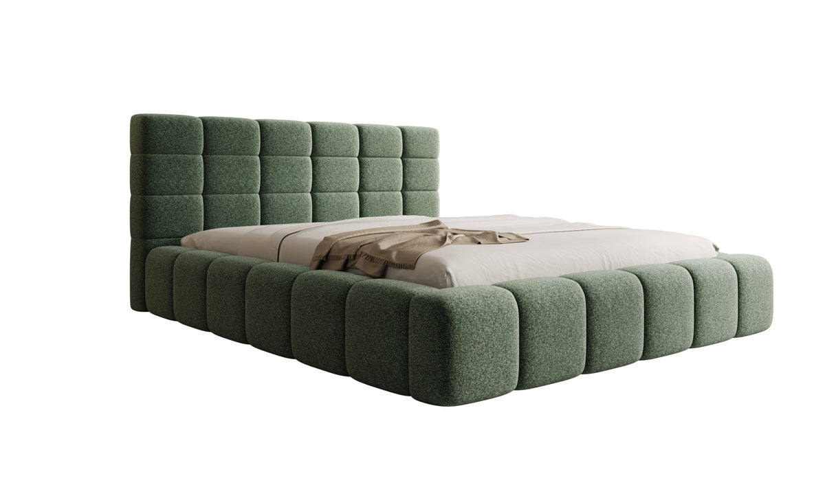 Lit rembourré design Marshmallow en tissu texturé avec espace de rangement