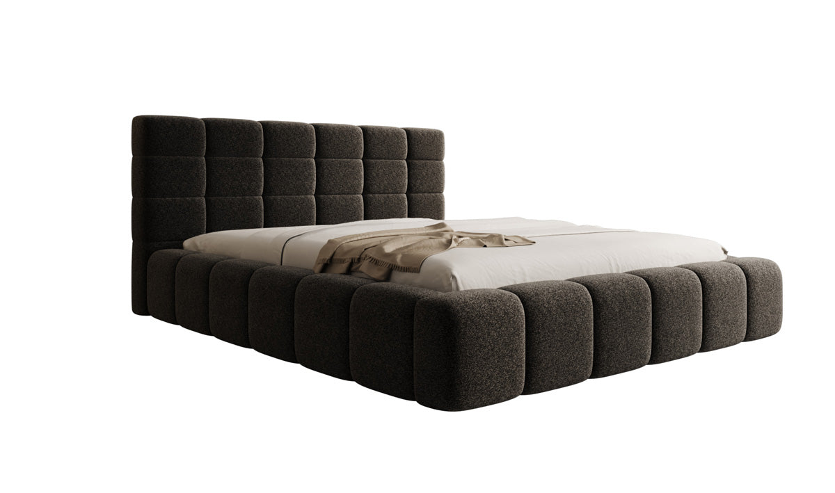 Lit rembourré design Marshmallow en tissu texturé avec espace de rangement