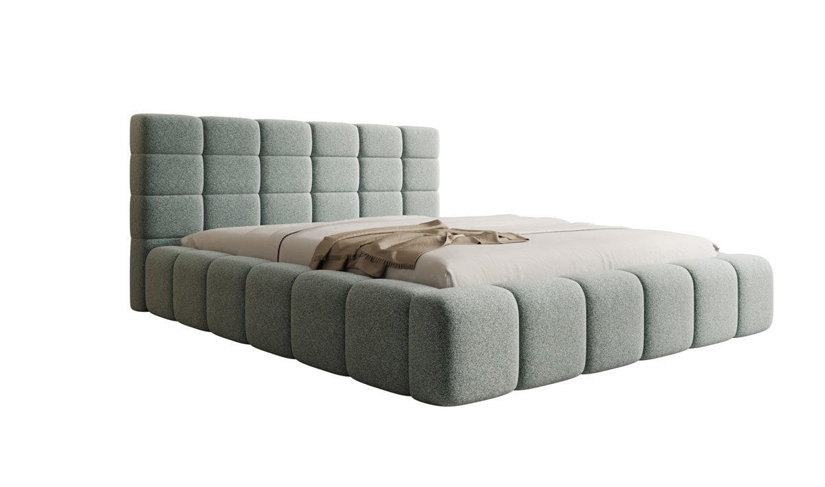 Lit rembourré design Marshmallow en tissu texturé avec espace de rangement