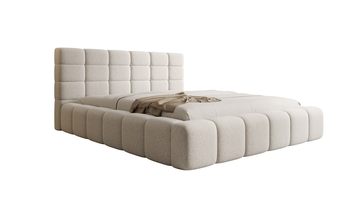 Lit rembourré design Marshmallow en tissu texturé avec espace de rangement