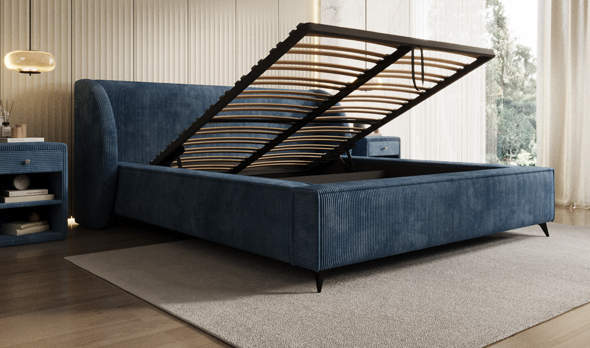 Designer Polsterbett Freya Cord mit Stauraum