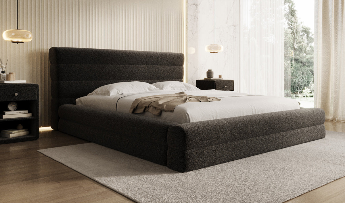 Lit rembourré design Maren en tissu texturé avec espace de rangement