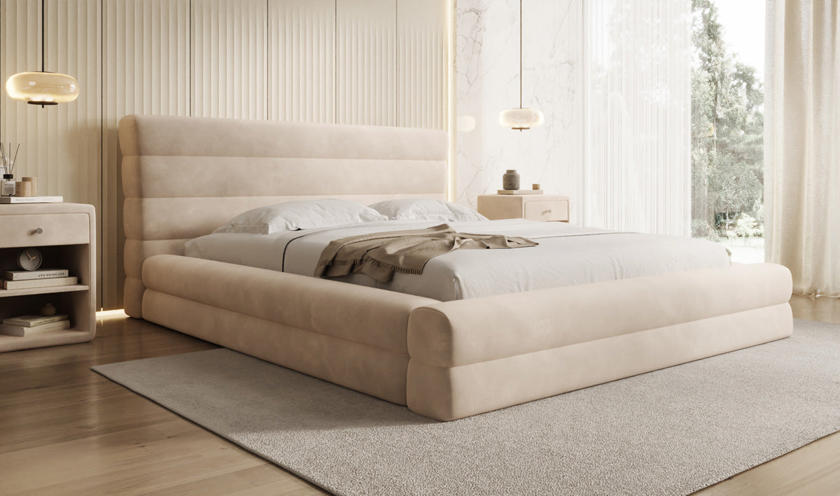 Designer Polsterbett Maren in Samt mit Stauraum
