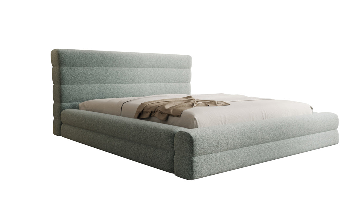 Lit rembourré design Maren en tissu texturé avec espace de rangement