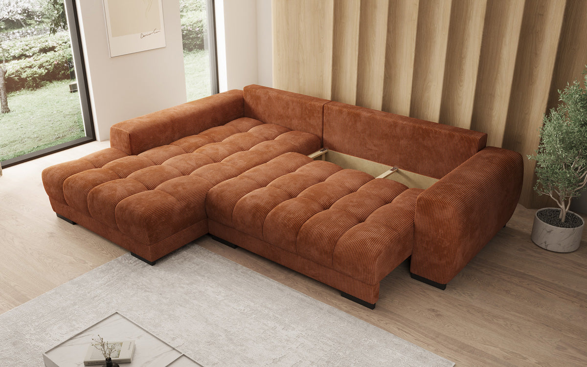 Canapé design Balu avec fonction couchage et espace de rangement en Côtelé