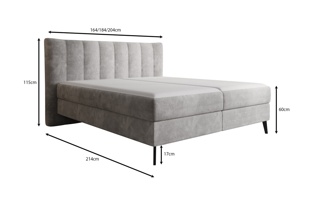 Lit boxspring Ines en Côtelé avec rangement