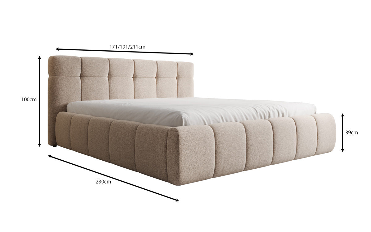 Lit rembourré design Helena en tissu texturé avec espace de rangement