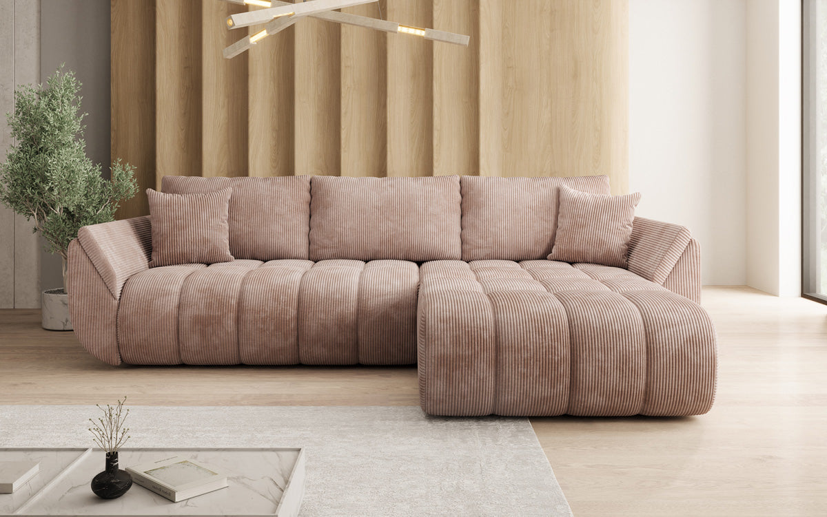Designer Sofa Lenoa L mit Schlaffunktion und Stauraum in Cord