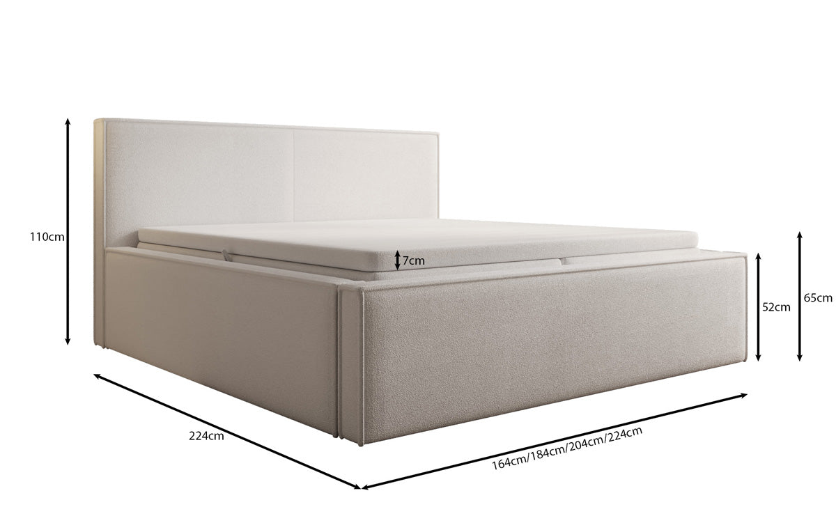 Lit rembourré design Nora en Peluche Bouclé avec espace de rangement, matelas inclus