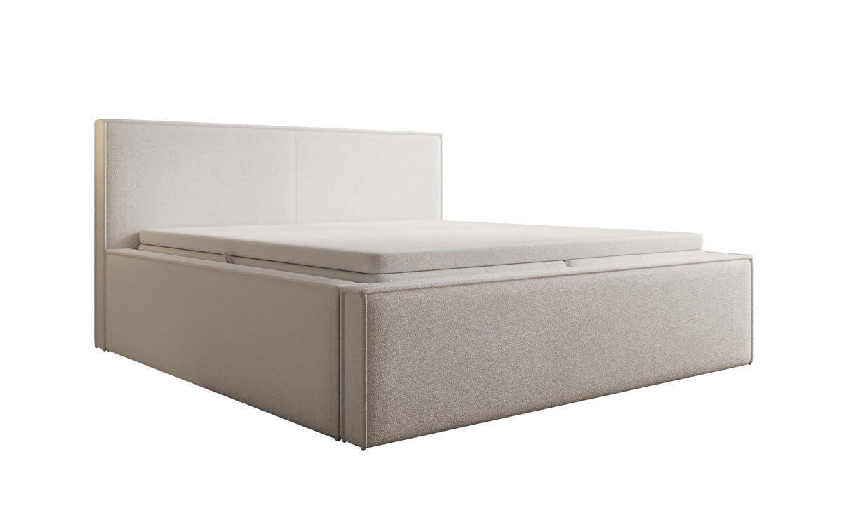 Lit rembourré design Nora en Peluche Bouclé avec espace de rangement, matelas inclus