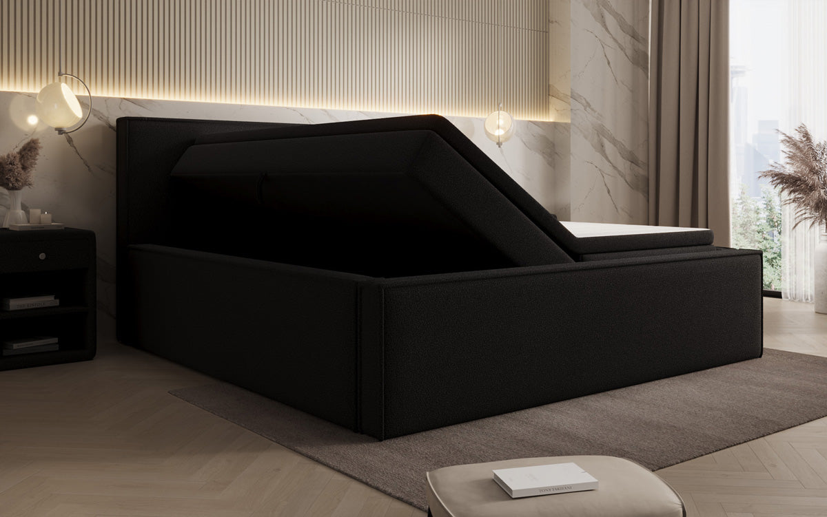 Lit rembourré design Nora en Peluche Bouclé avec espace de rangement, matelas inclus