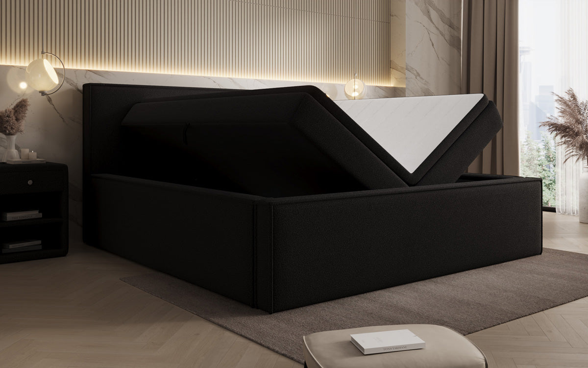 Lit rembourré design Nora en Peluche Bouclé avec espace de rangement, matelas inclus