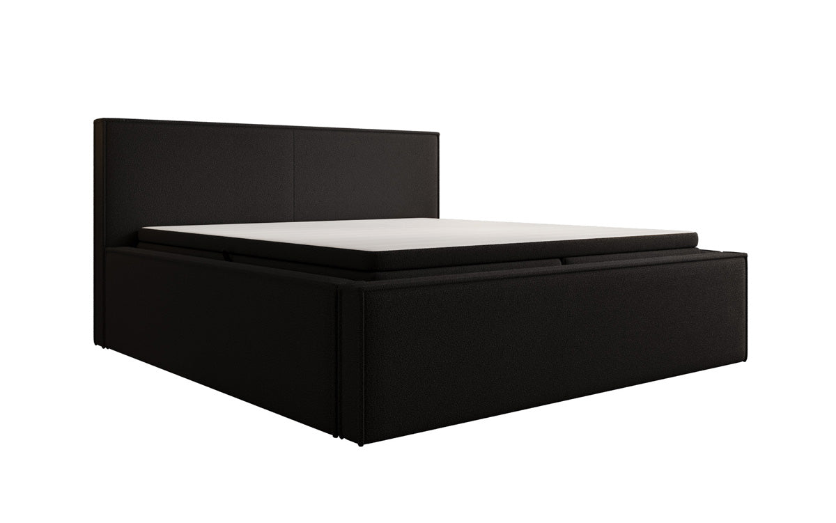 Lit rembourré design Nora en Peluche Bouclé avec espace de rangement, matelas inclus