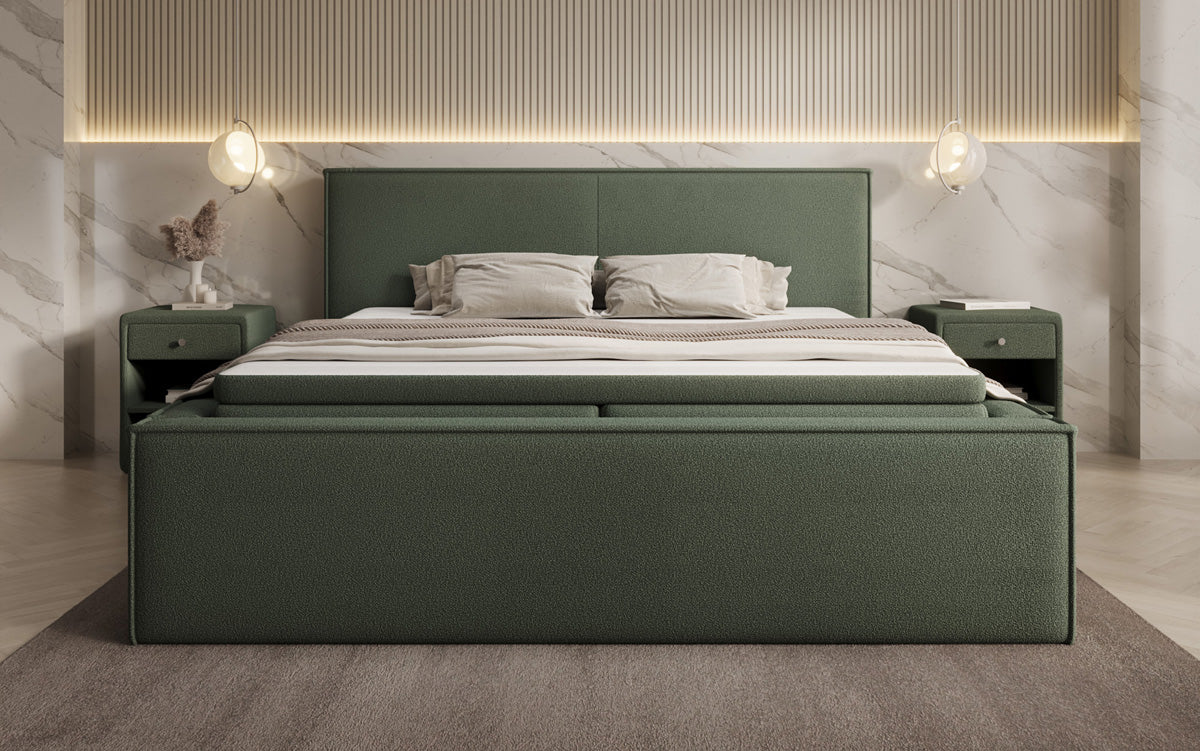 Lit rembourré design Nora en Peluche Bouclé avec espace de rangement, matelas inclus