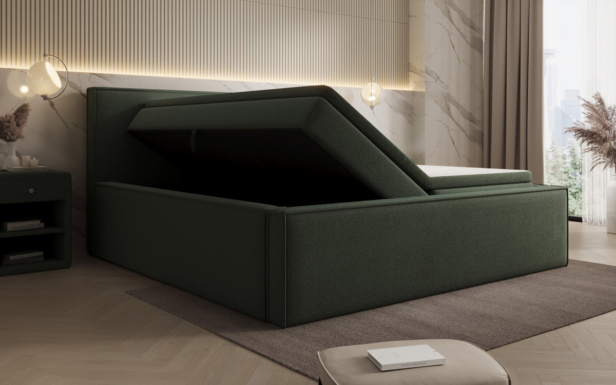 Lit rembourré design Nora en Peluche Bouclé avec espace de rangement, matelas inclus