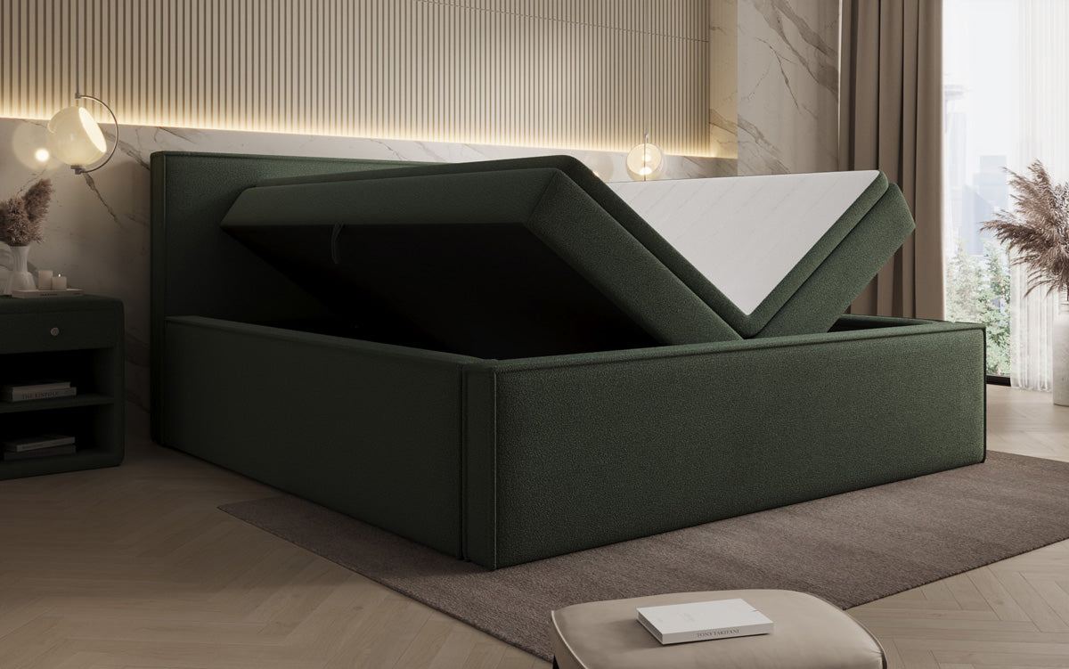 Lit rembourré design Nora en Peluche Bouclé avec espace de rangement, matelas inclus