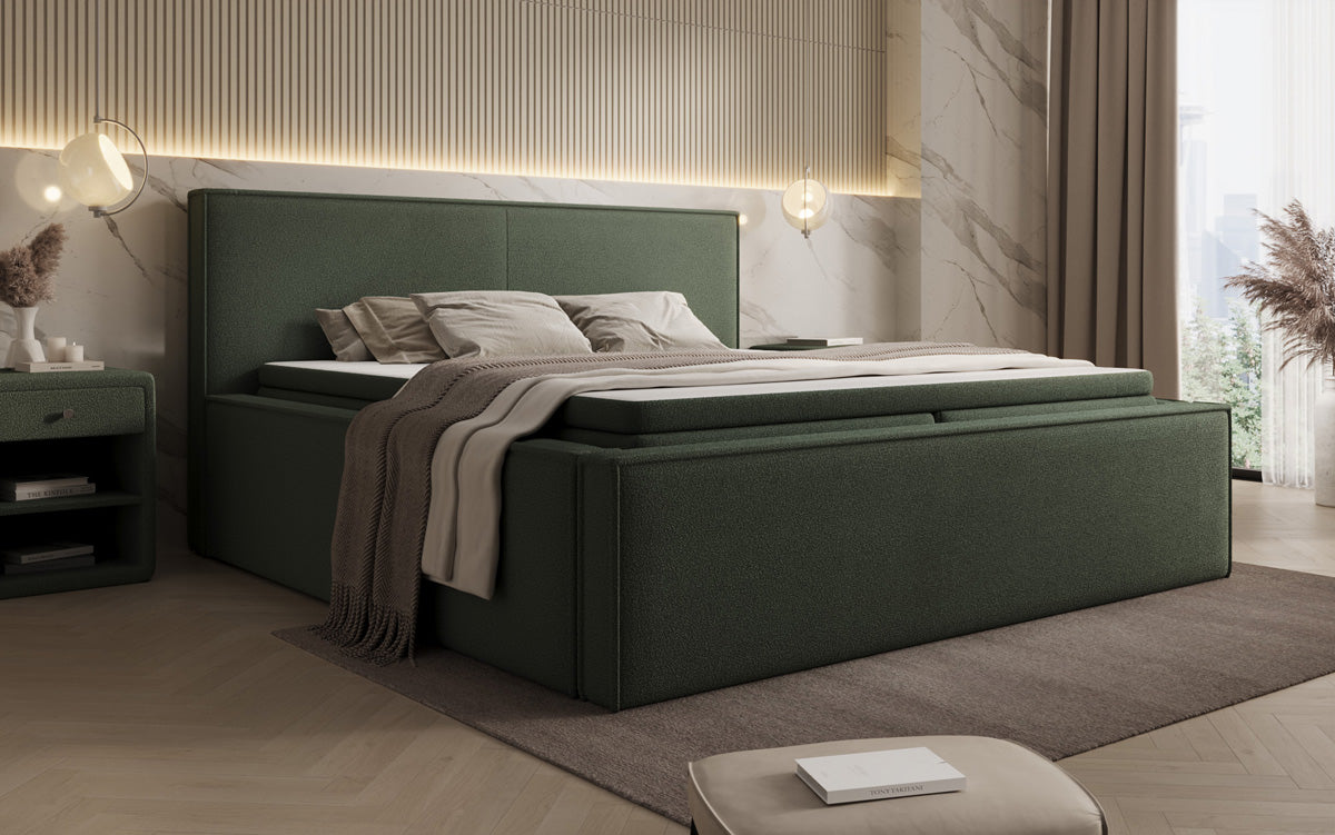 Lit rembourré design Nora en Peluche Bouclé avec espace de rangement, matelas inclus