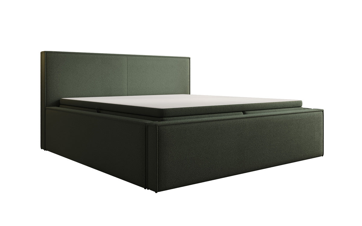 Lit rembourré design Nora en Peluche Bouclé avec espace de rangement, matelas inclus