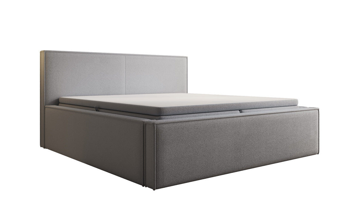 Lit rembourré design Nora en Peluche Bouclé avec espace de rangement, matelas inclus