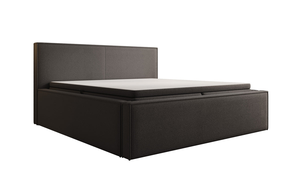 Lit rembourré design Nora en Peluche Bouclé avec espace de rangement, matelas inclus