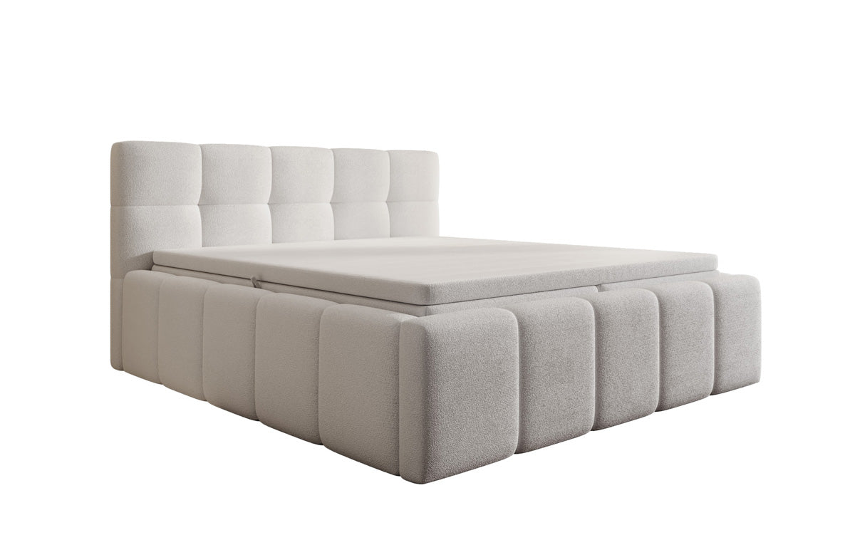 Lit rembourré design Romy en Peluche Bouclé avec espace de rangement, matelas inclus