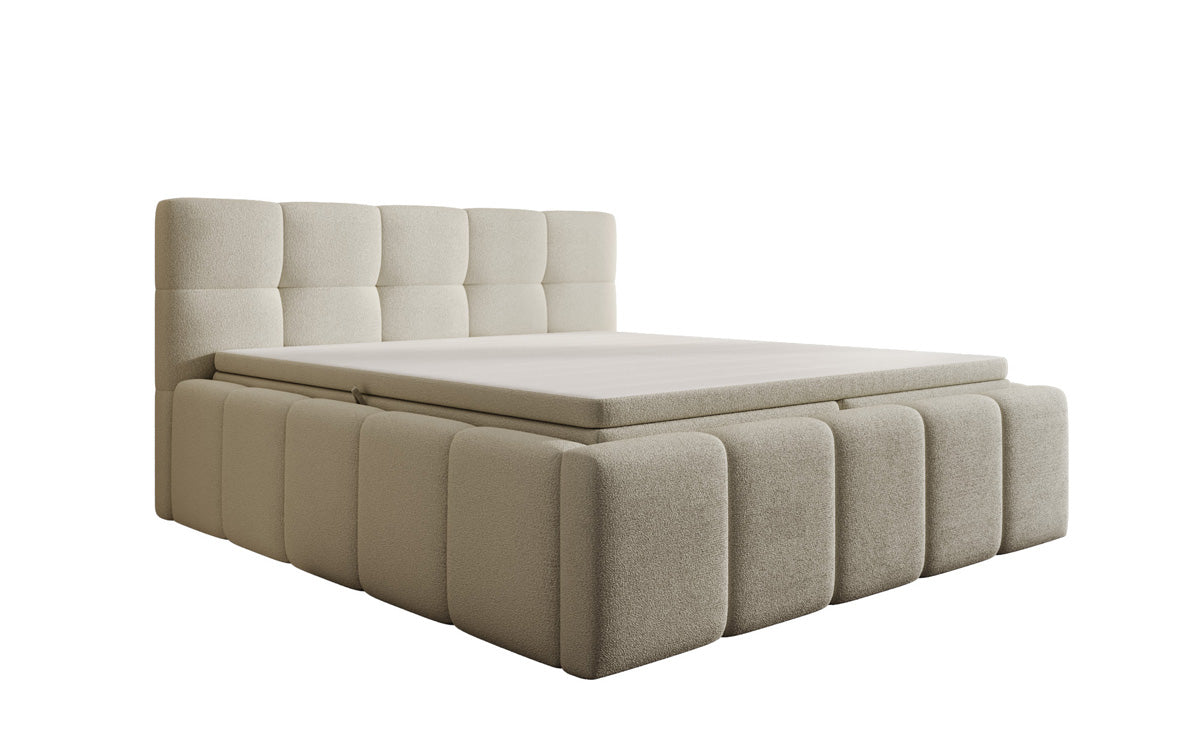 Lit rembourré design Romy en Peluche Bouclé avec espace de rangement, matelas inclus