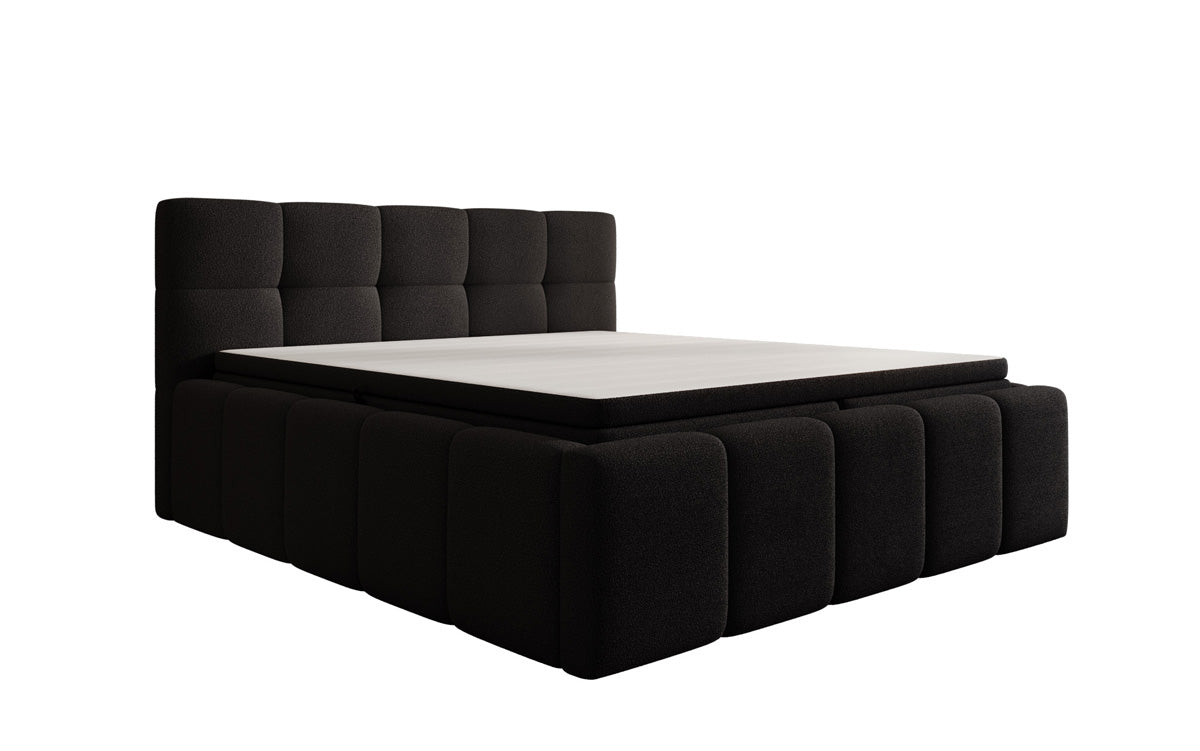 Lit rembourré design Romy en Peluche Bouclé avec espace de rangement, matelas inclus