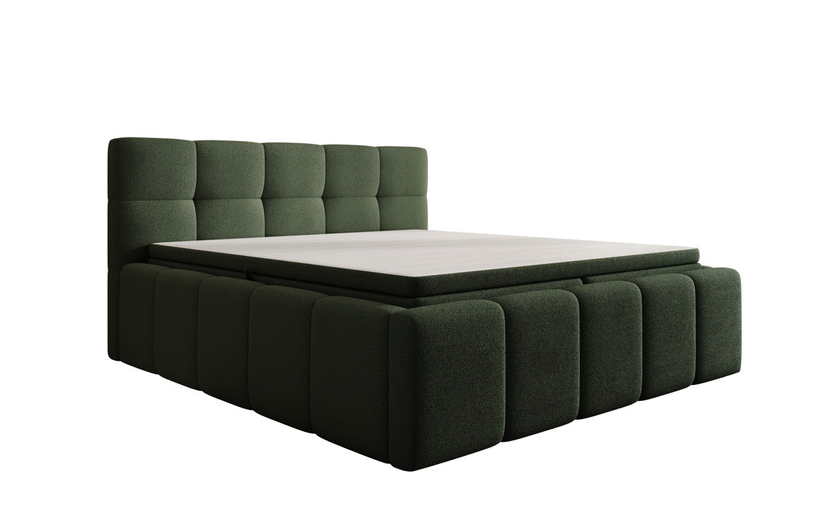 Lit rembourré design Romy en Peluche Bouclé avec espace de rangement, matelas inclus