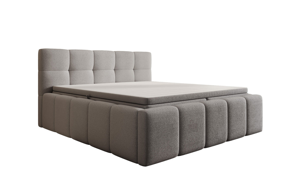 Lit rembourré design Romy en Peluche Bouclé avec espace de rangement, matelas inclus