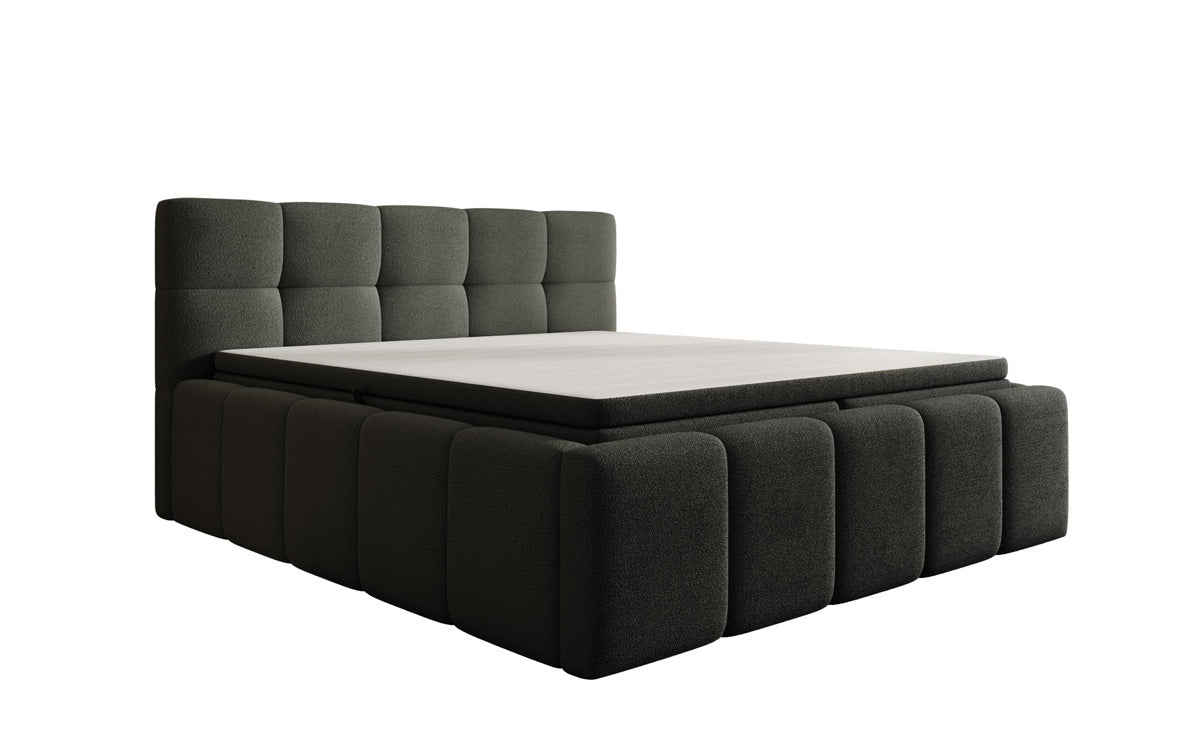 Lit rembourré design Romy en Peluche Bouclé avec espace de rangement, matelas inclus