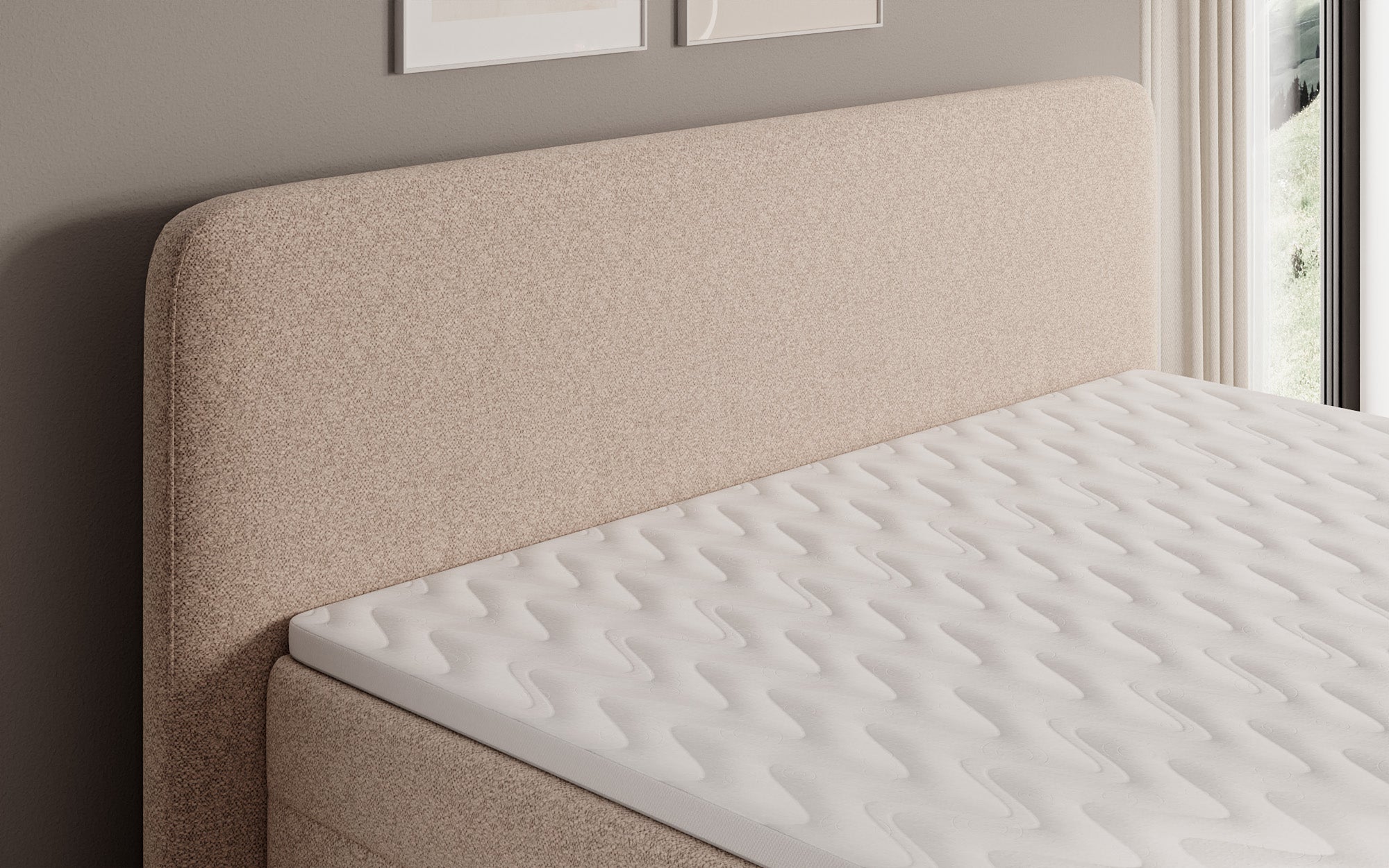 Lit boxspring Nea en tissu structuré avec espace de rangement