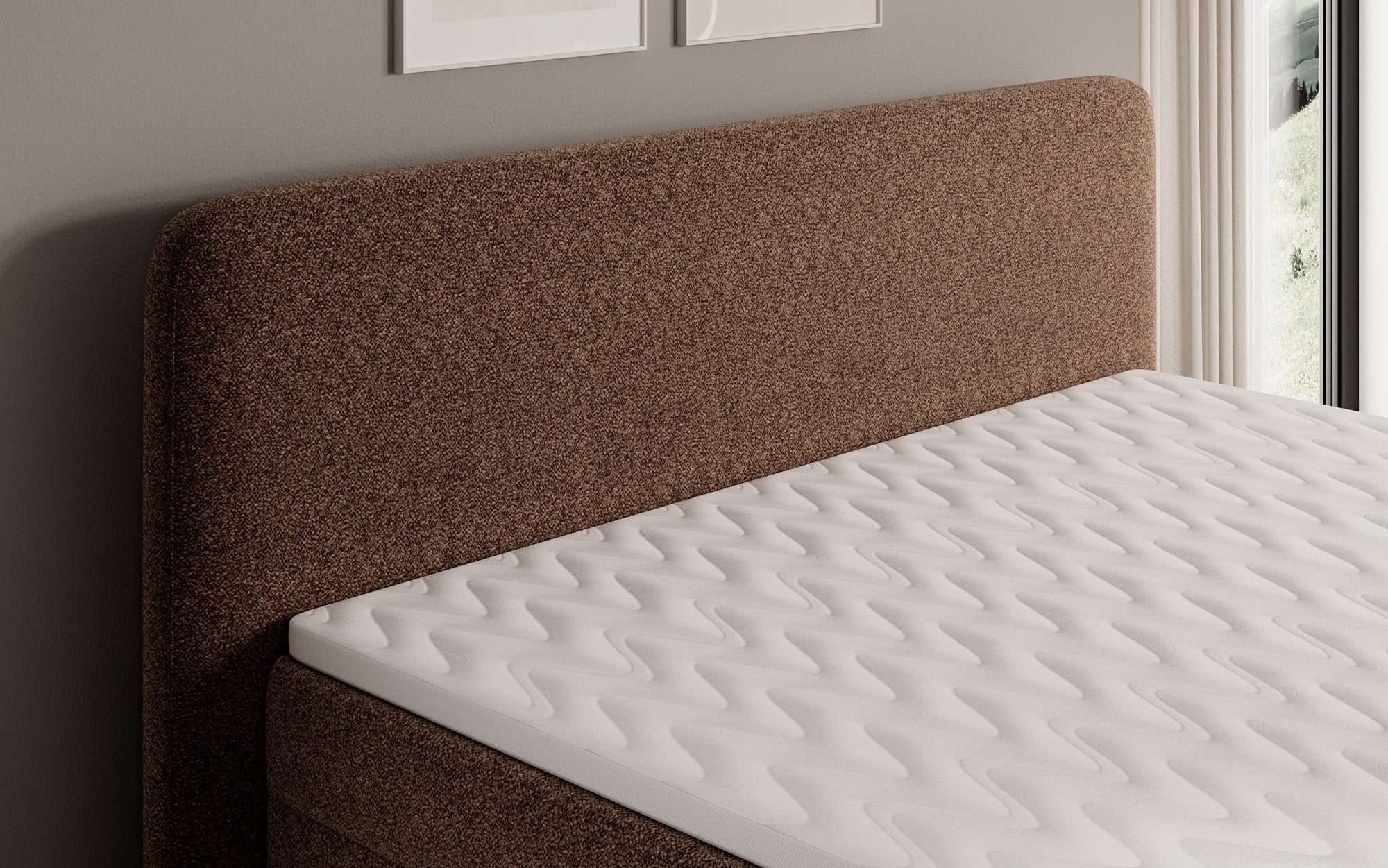 Lit boxspring Nea en tissu structuré avec espace de rangement