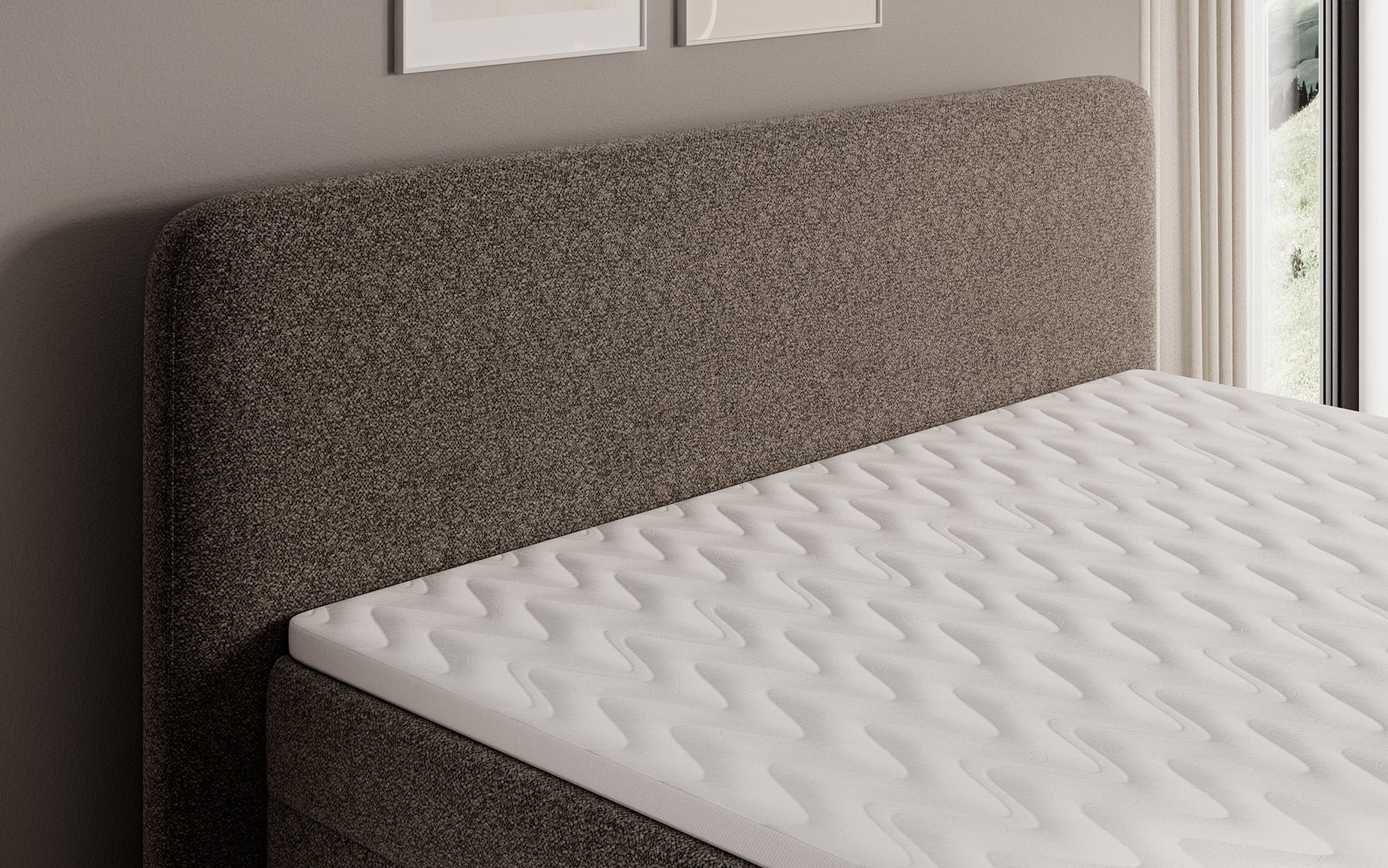 Lit boxspring Nea en tissu structuré avec espace de rangement