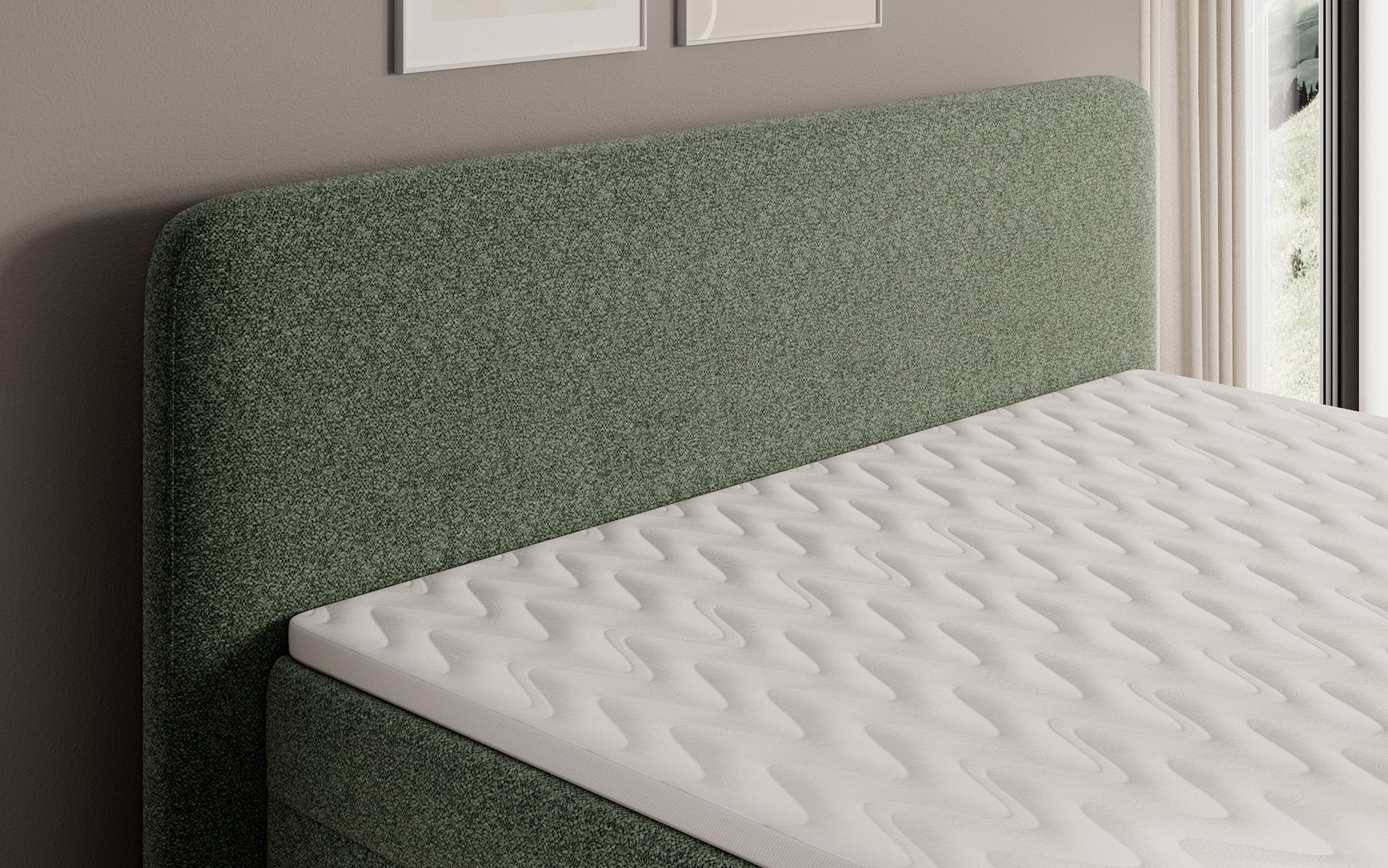 Lit boxspring Nea en tissu structuré avec espace de rangement