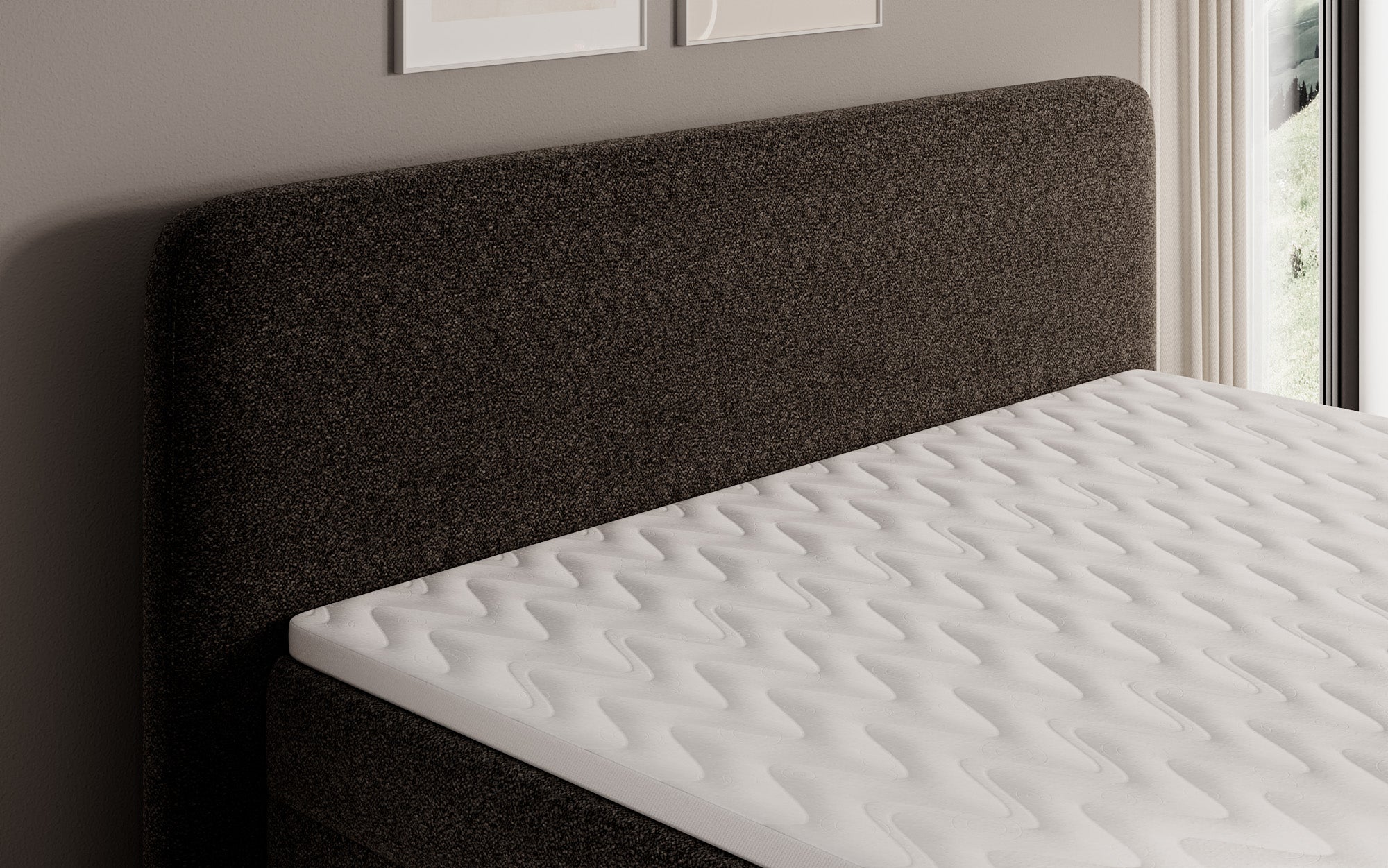 Lit boxspring Nea en tissu structuré avec espace de rangement