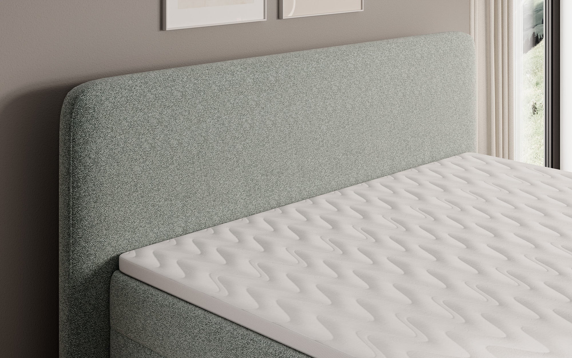 Lit boxspring Nea en tissu structuré avec espace de rangement