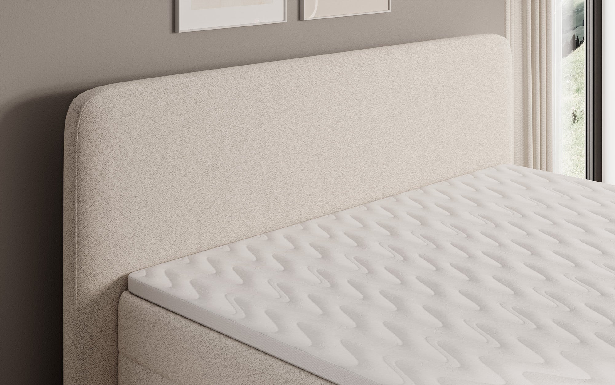 Lit boxspring Nea en tissu structuré avec espace de rangement