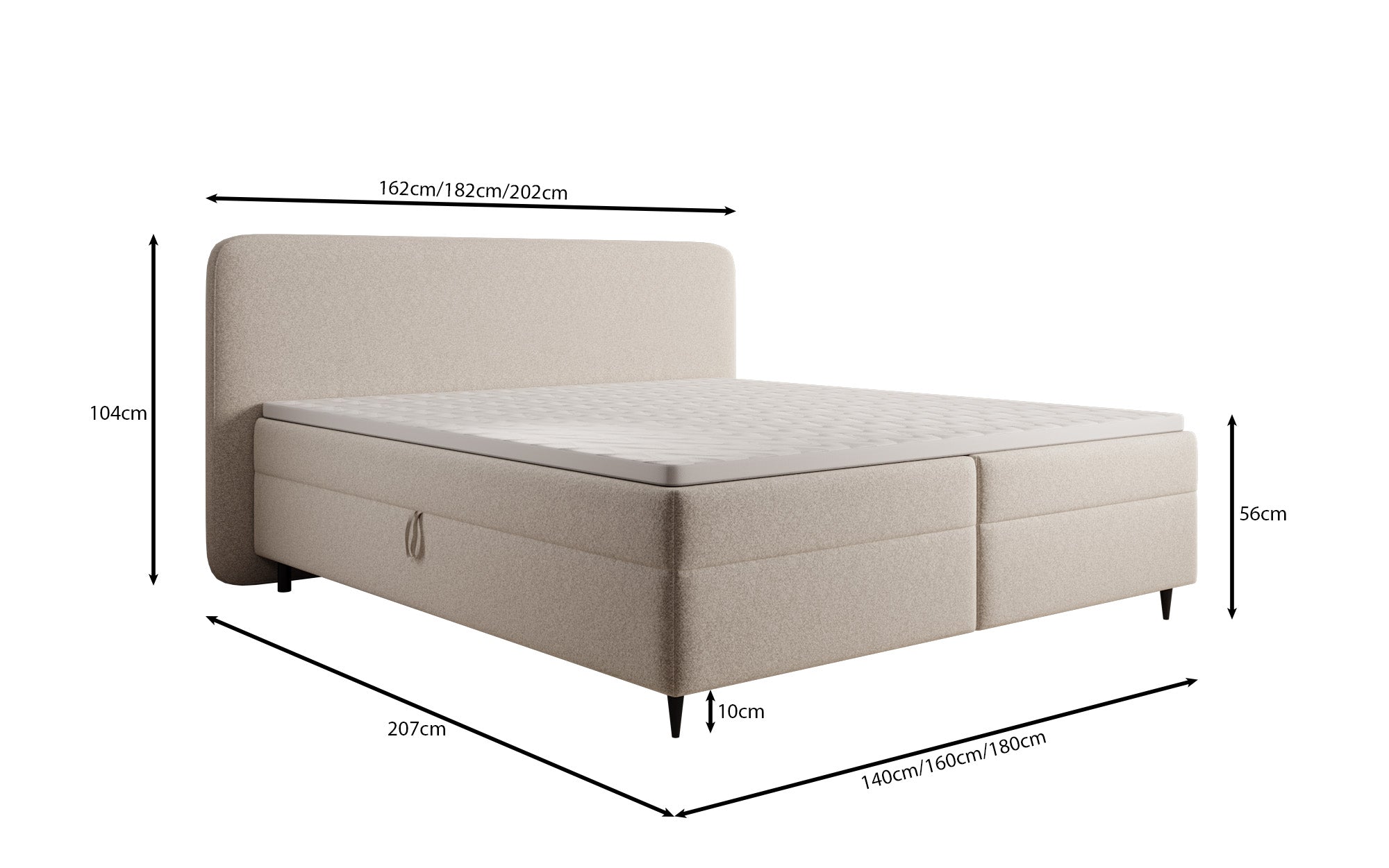 Lit boxspring Nea en tissu structuré avec espace de rangement