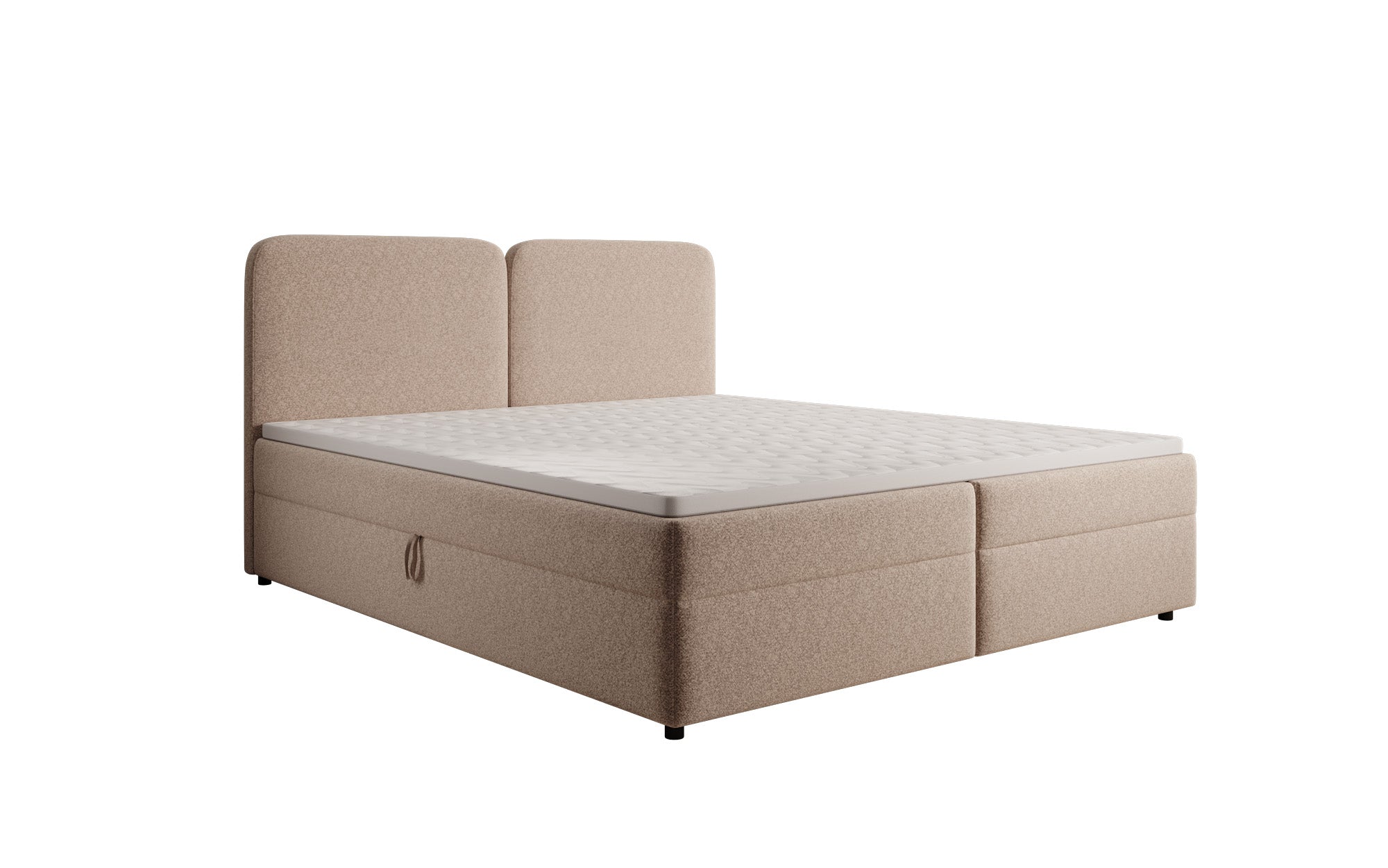 Lit boxspring Mira en tissu structuré avec espace de rangement