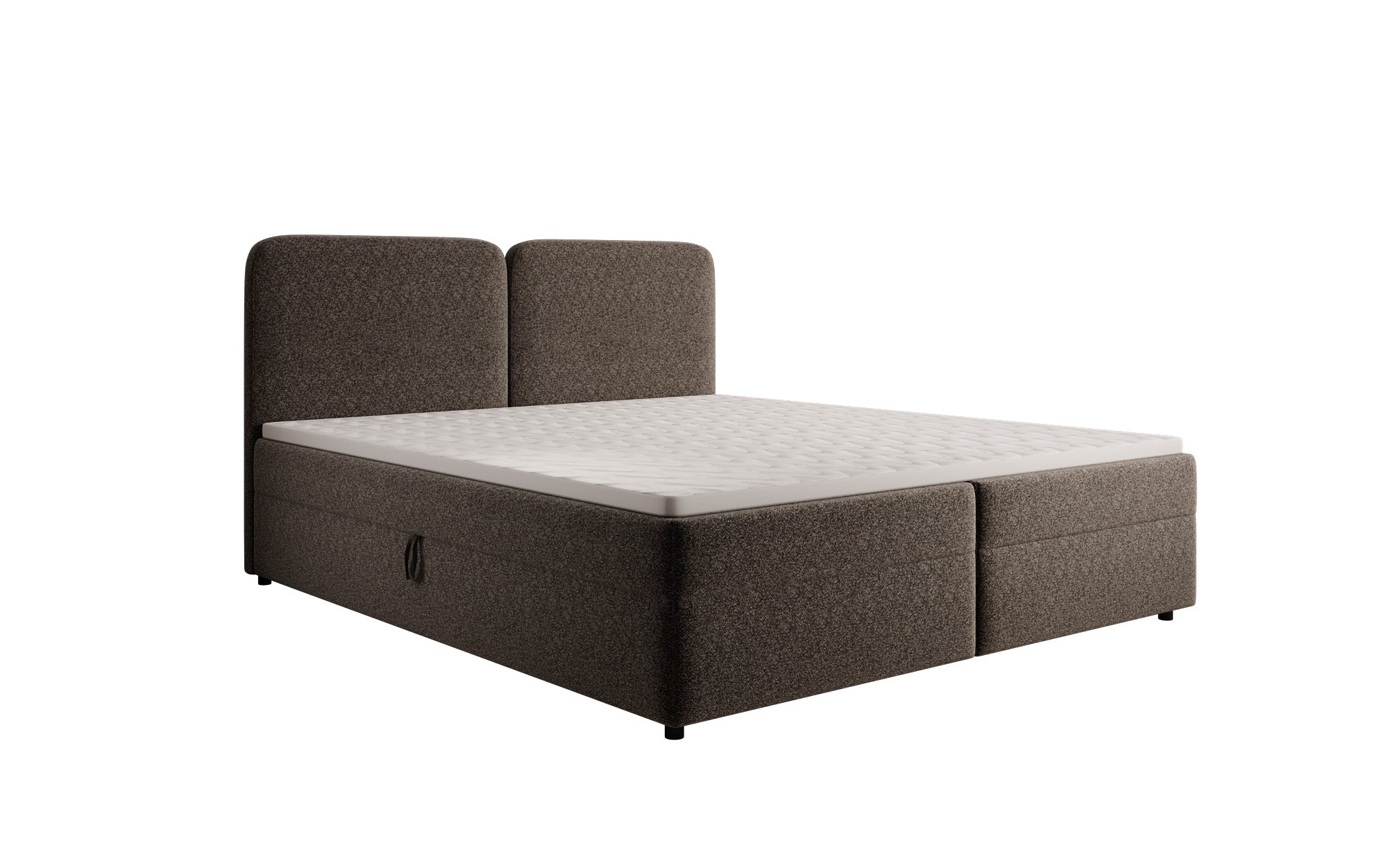 Lit boxspring Mira en tissu structuré avec espace de rangement