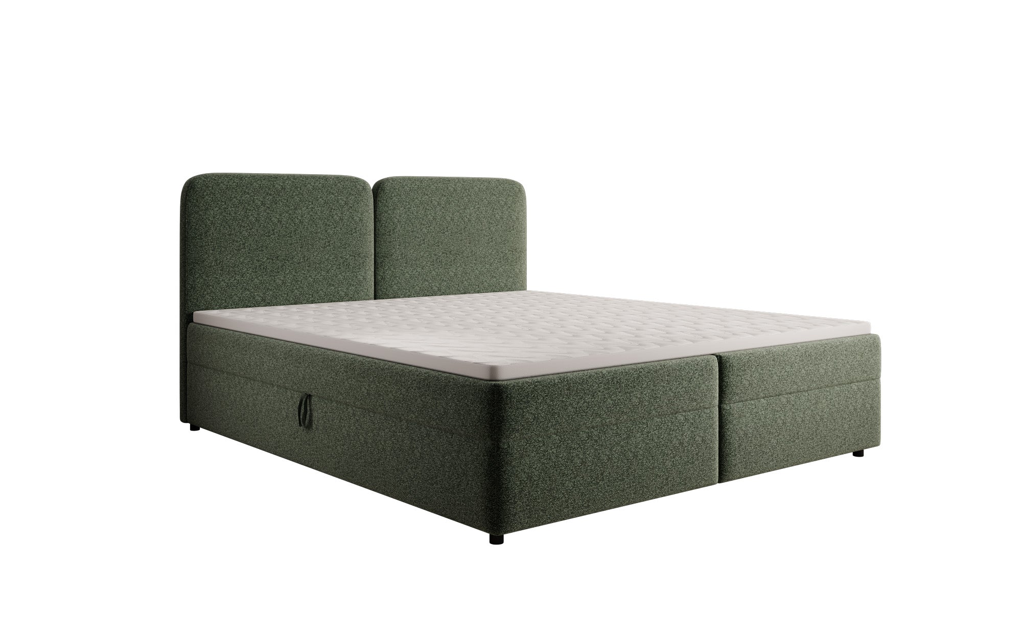 Lit boxspring Mira en tissu structuré avec espace de rangement